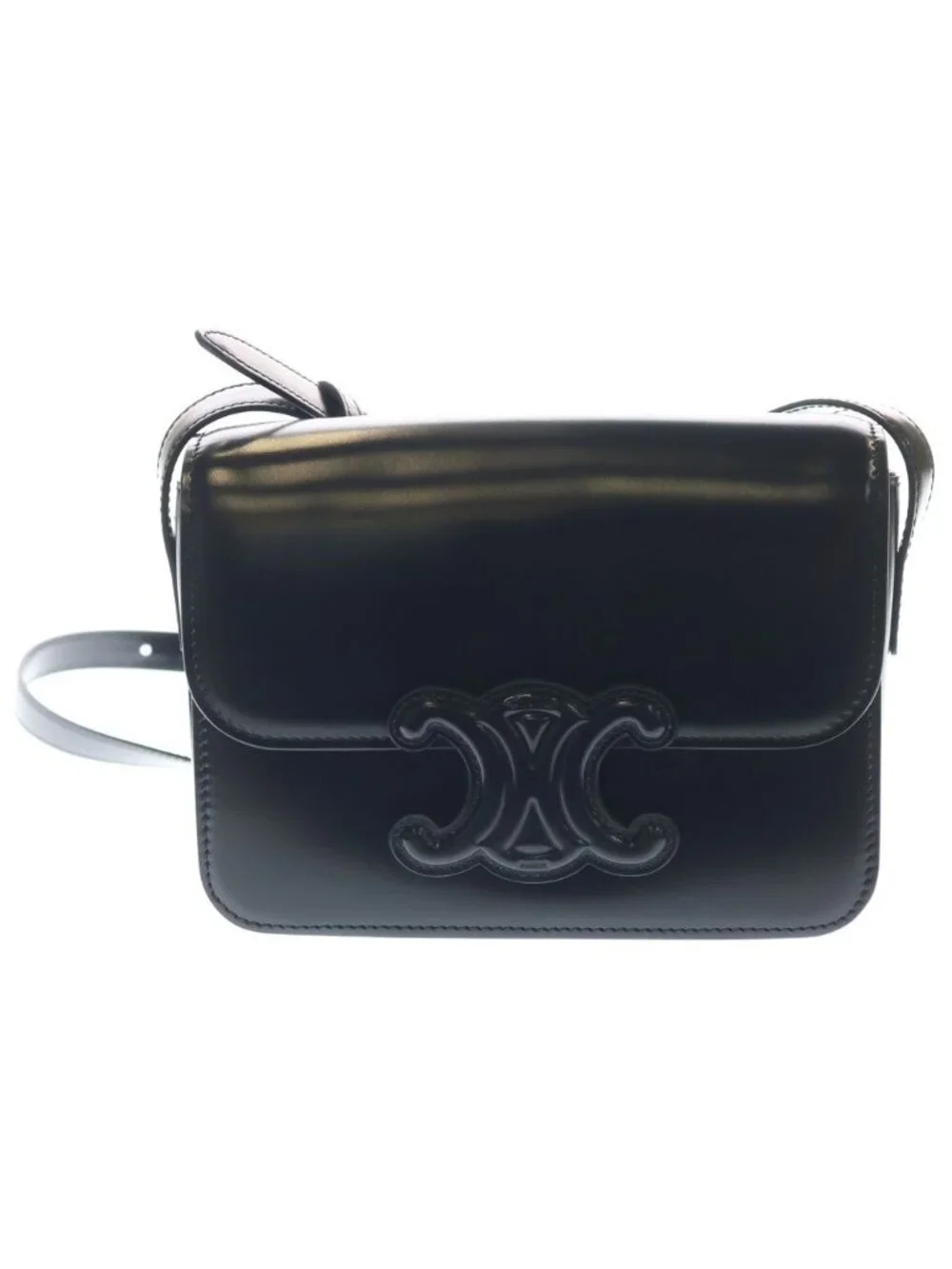 Celine Tee Ncueil Triomphe Smo le Shoulder Bag Black Leather